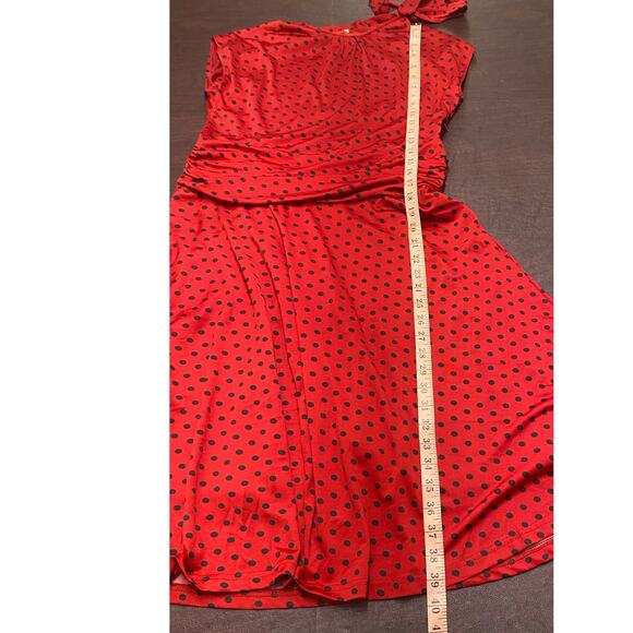 Lindy Bop Red Black Polka Dot Ruched Fit & Flare Dress Bow Shoulder Size US 20 - Picture 7 of 9